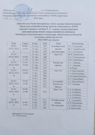 Көктемгі каникул кезінде наурыз айының 26 - 28 аралығында 9, 11  сынып оқушыларына  қосымша сабақтар өткізіледі.