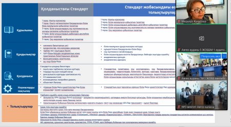2025 жылдың 6 мамырында көпбейінді мектеп-гимназиясының  физика және информатика пәндерінің мұғалімі педагог-шебер Кунусова М.О. қаладағы №1,№3,№5 мектептерінің мұғалімдеріне ZOOM платформасында жаңа стандартты талдады.